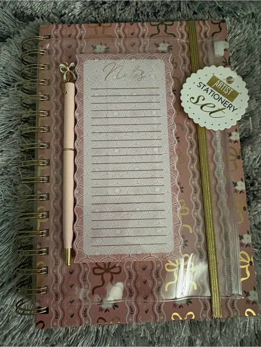 artis Pink Spiral Notebook and Pen Stationery Set with Gold Accents